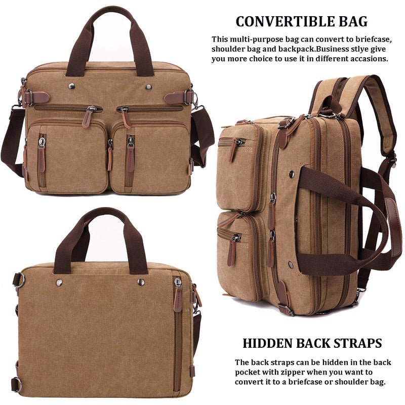CROCOD 3 in 1 Convertible Laptop Backpack, 17.3 inch Messenger Bag for Men, Multi-Functional Travel Laptop Bag for College Men Women (17.3 Inch, Coffee) - Image 4